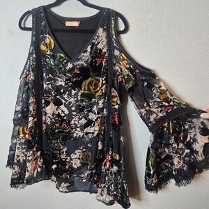 Renfair Bronte Womens Top Dark Fairy Romantic Whimsygoth Velvet Burnout XL